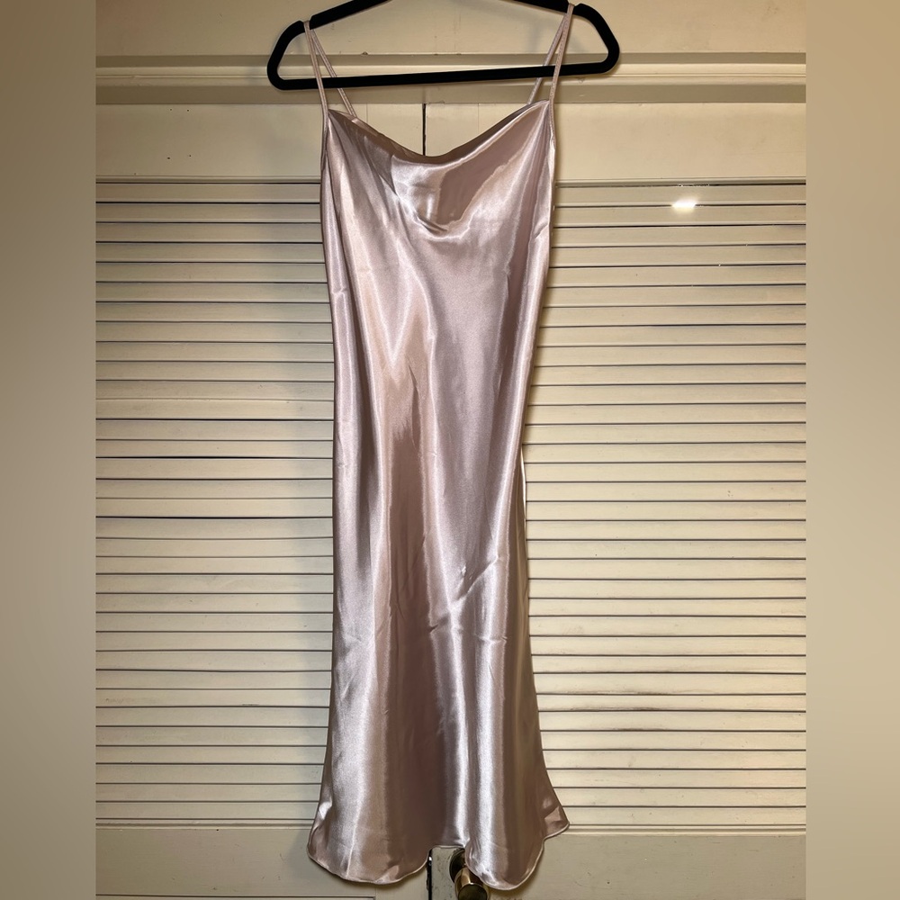 Vintage 90s Bebe Satin Cowl Midi Slip Dress, size XS, Minimalist RetroGlam NYE - Picture 8 of 9